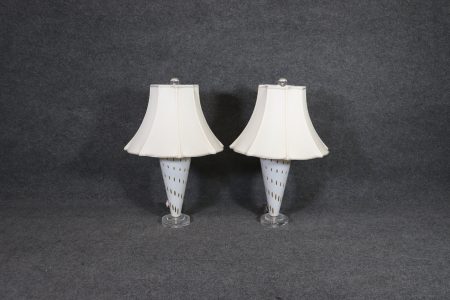 Mid Century Modern Italian Pair of White and Gold Abstract Lucite Lamps, MCM Lamp Pair