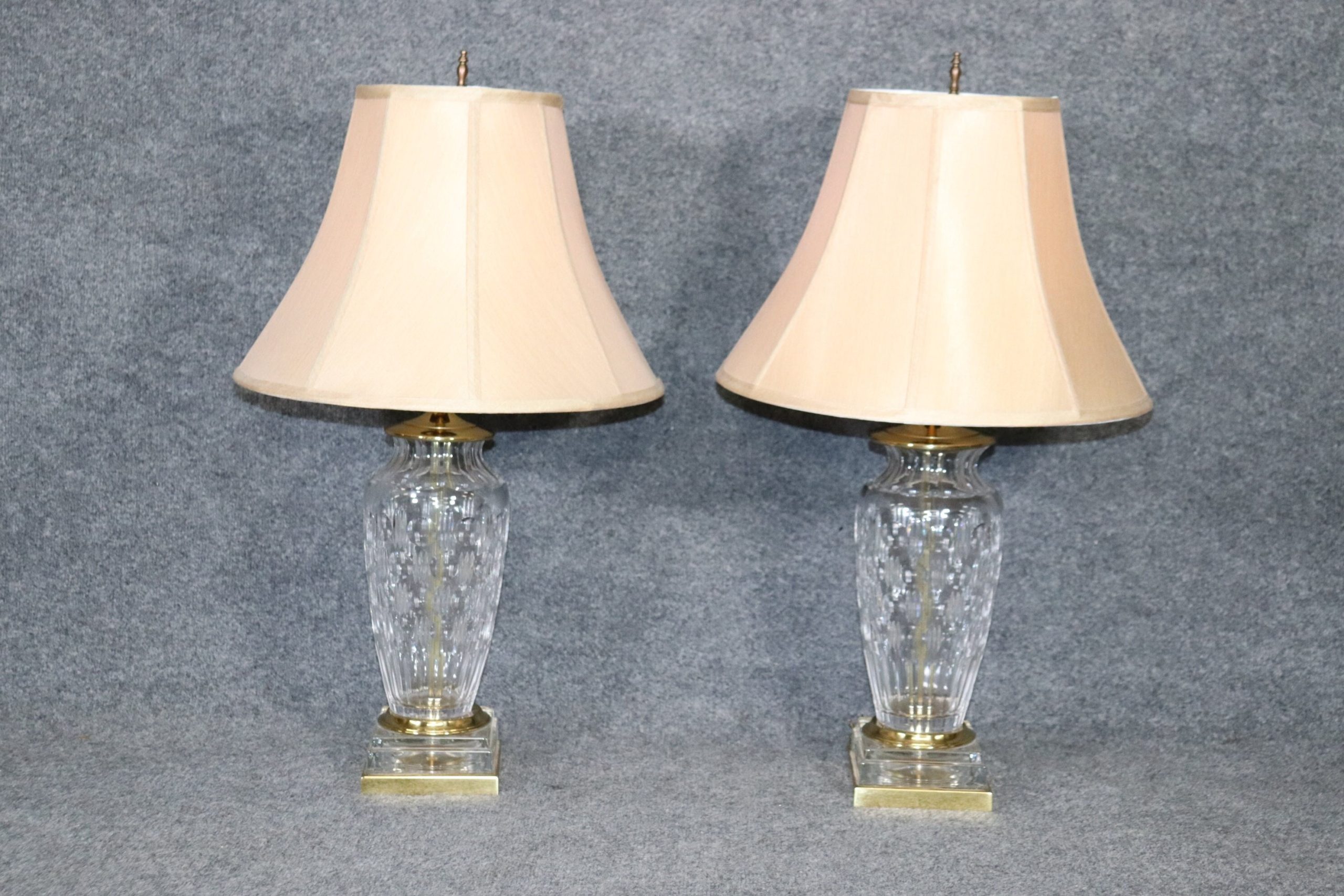 Pair of Crystal and Brass Lamps Attributed to Waterford, Pair of Lamps