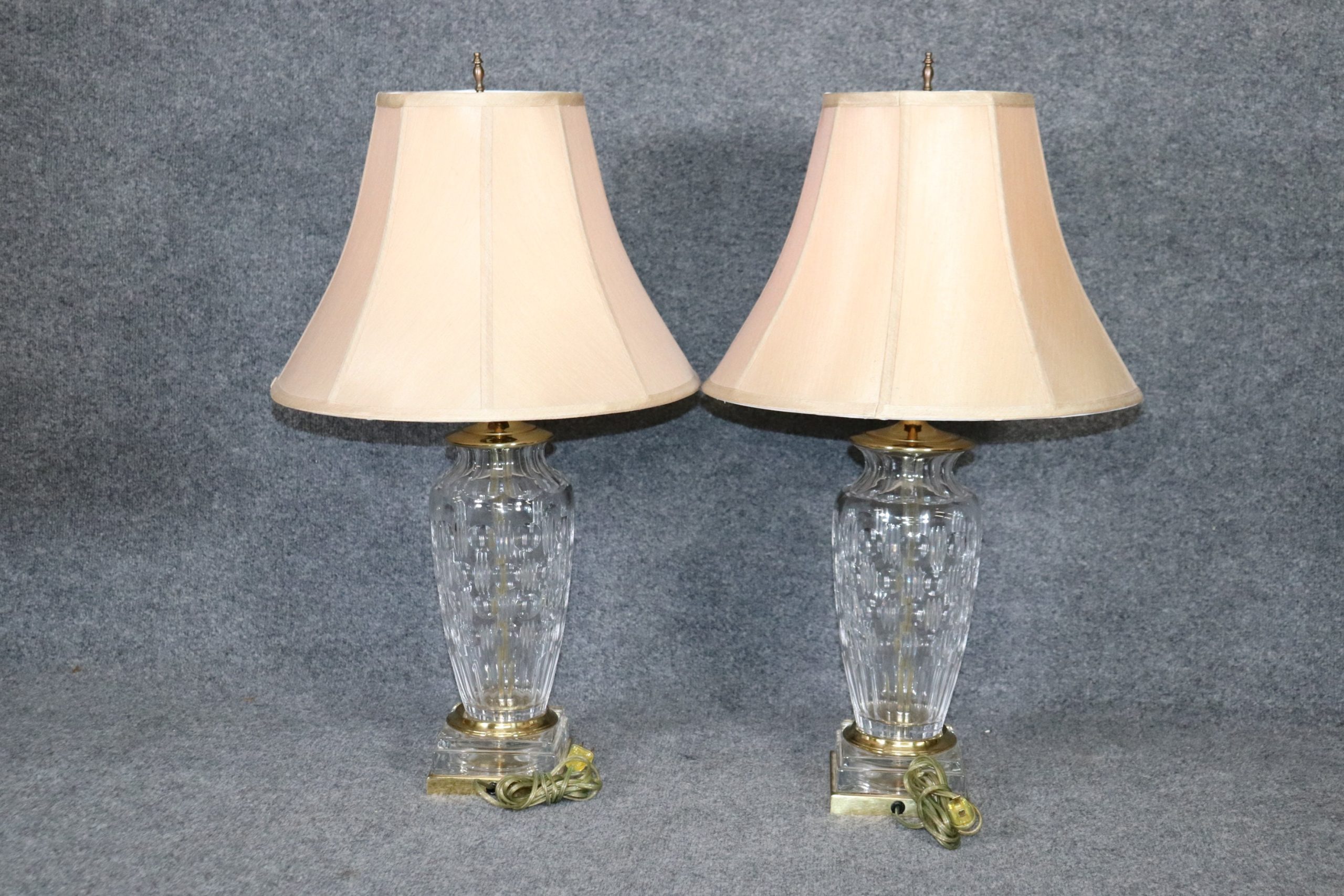 Pair of Crystal and Brass Lamps Attributed to Waterford, Pair of Lamps - Image 4