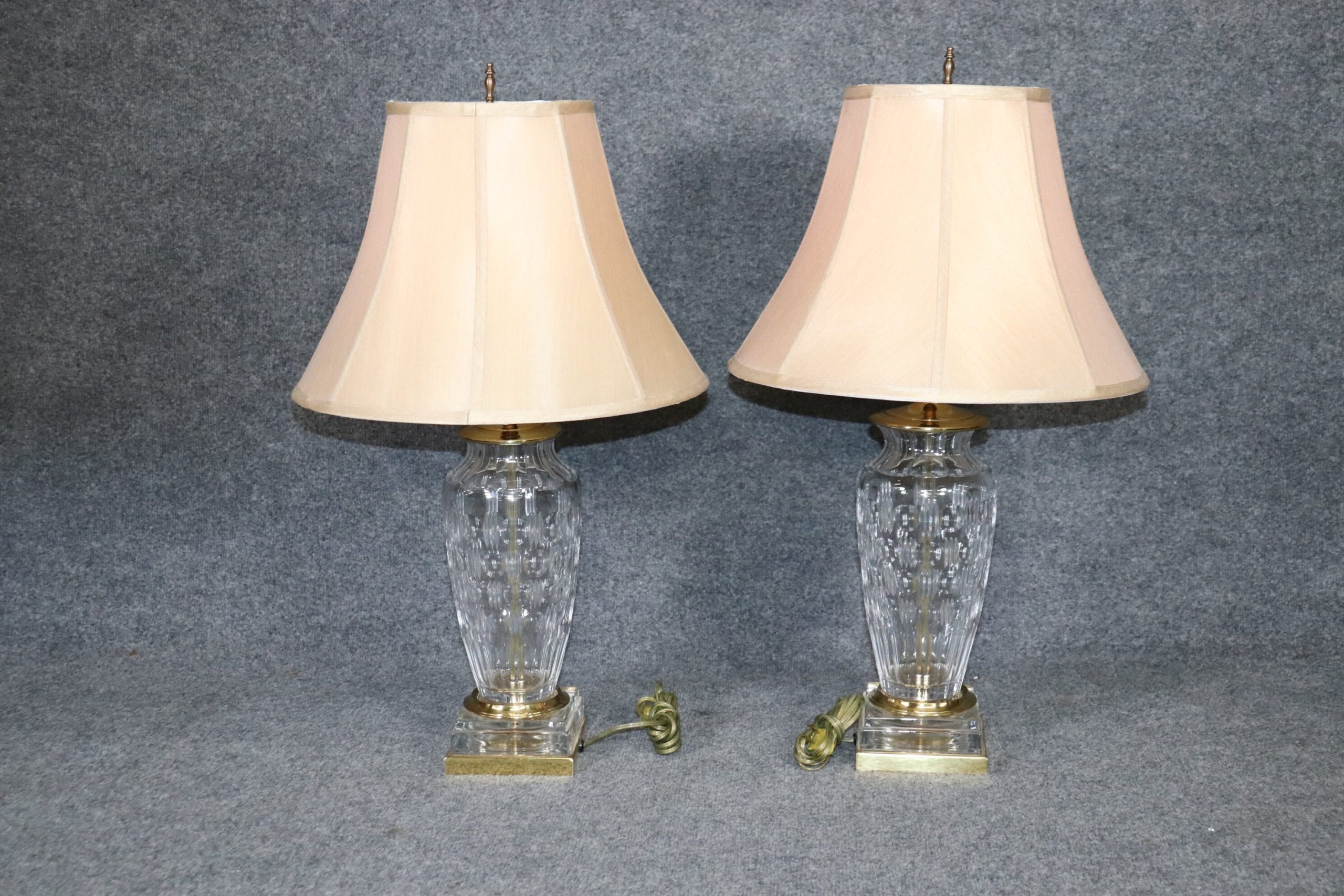 Pair of Crystal and Brass Lamps Attributed to Waterford, Pair of Lamps - Image 5