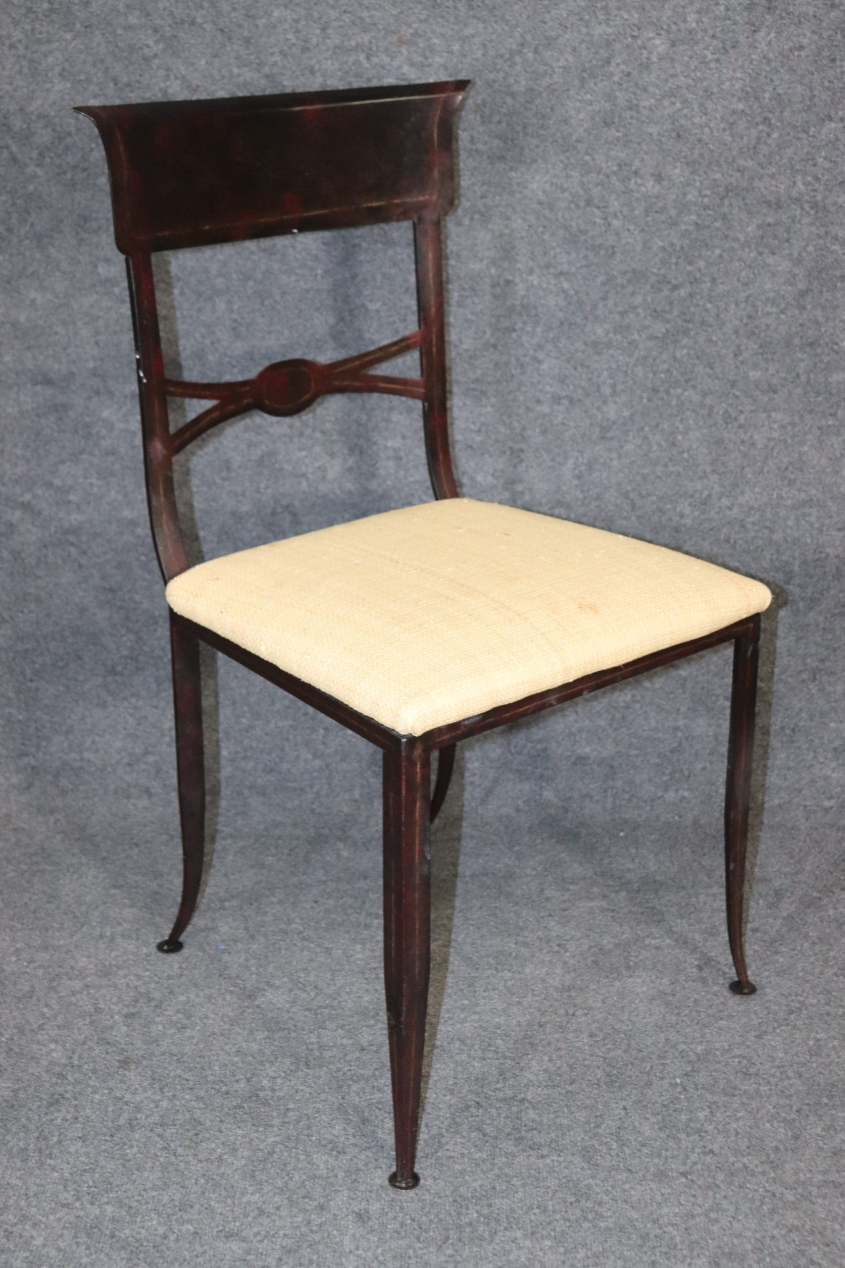 4 Metal Regency Maitland Smith Style Dining Chairs, Mid Century Modern Hollywood Regency MCM Furniture - Image 2