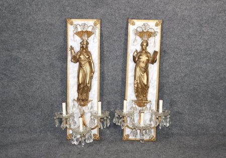 Pair of French Figural Metal And Marble Multi Light Sconces, Antiques