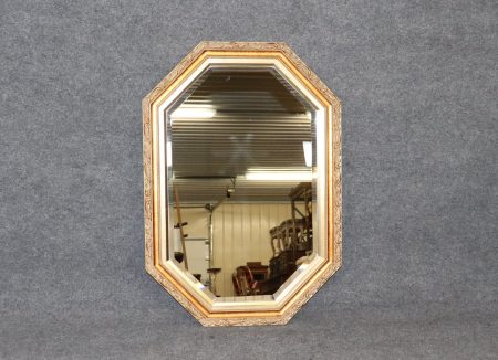 French Louis XVI Style Gold Gilt Octagonal Beveled Glass Wall Hanging Mirror, Wall Decor