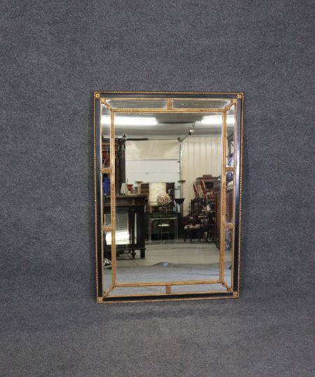 Louis XVI Directoire Style Ebonized and Gilt Rectangular Wall Hanging Mirror By Carvers Gild, Antiques