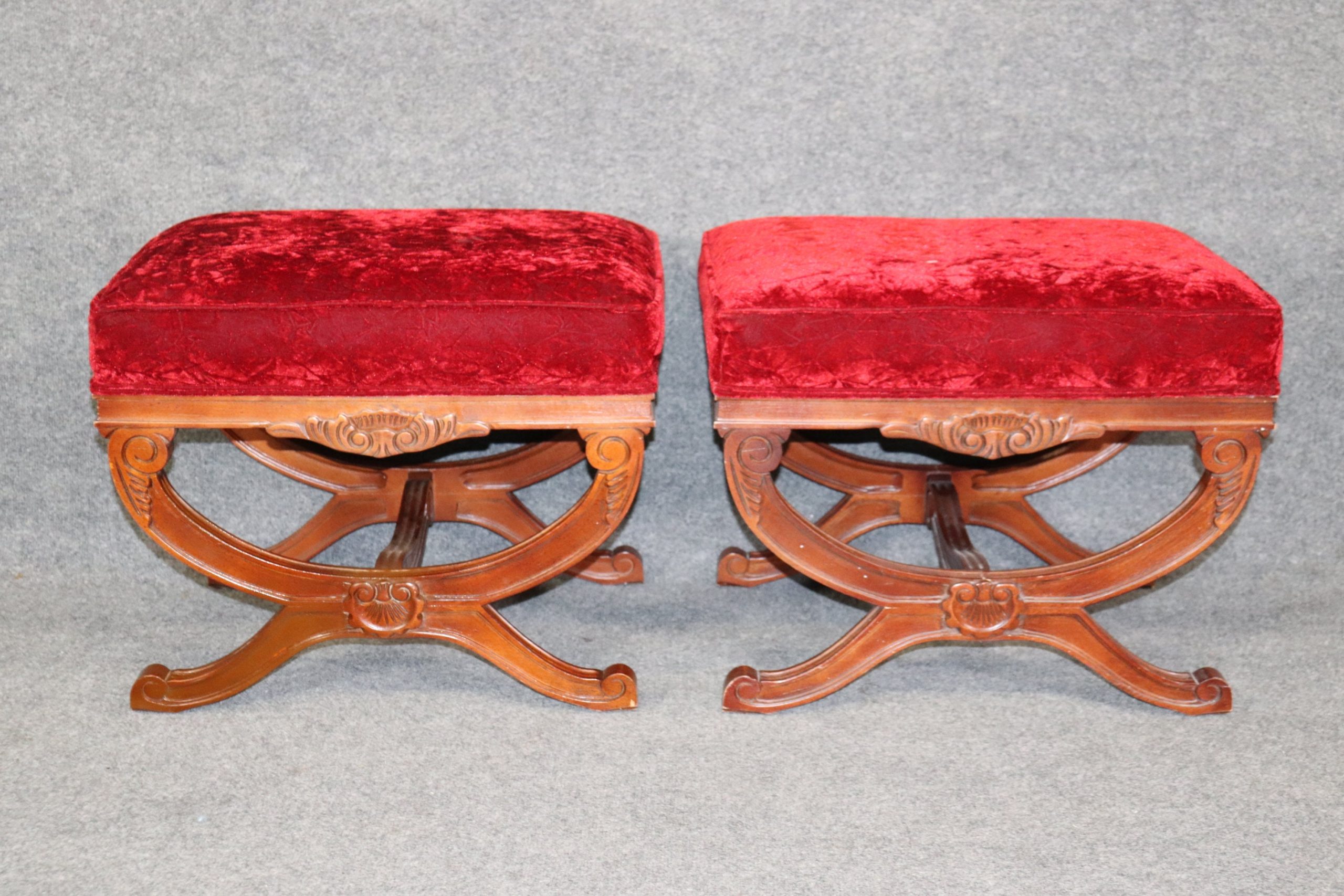 Pair of Regency Style Carved Upholstered Benches, Entryway Bench - Image 3