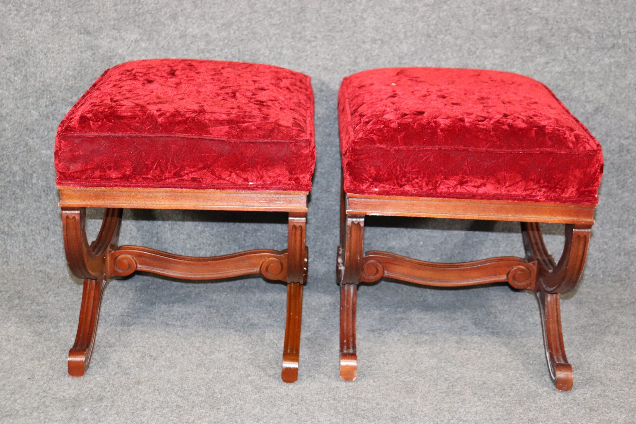 Pair of Regency Style Carved Upholstered Benches, Entryway Bench - Image 2