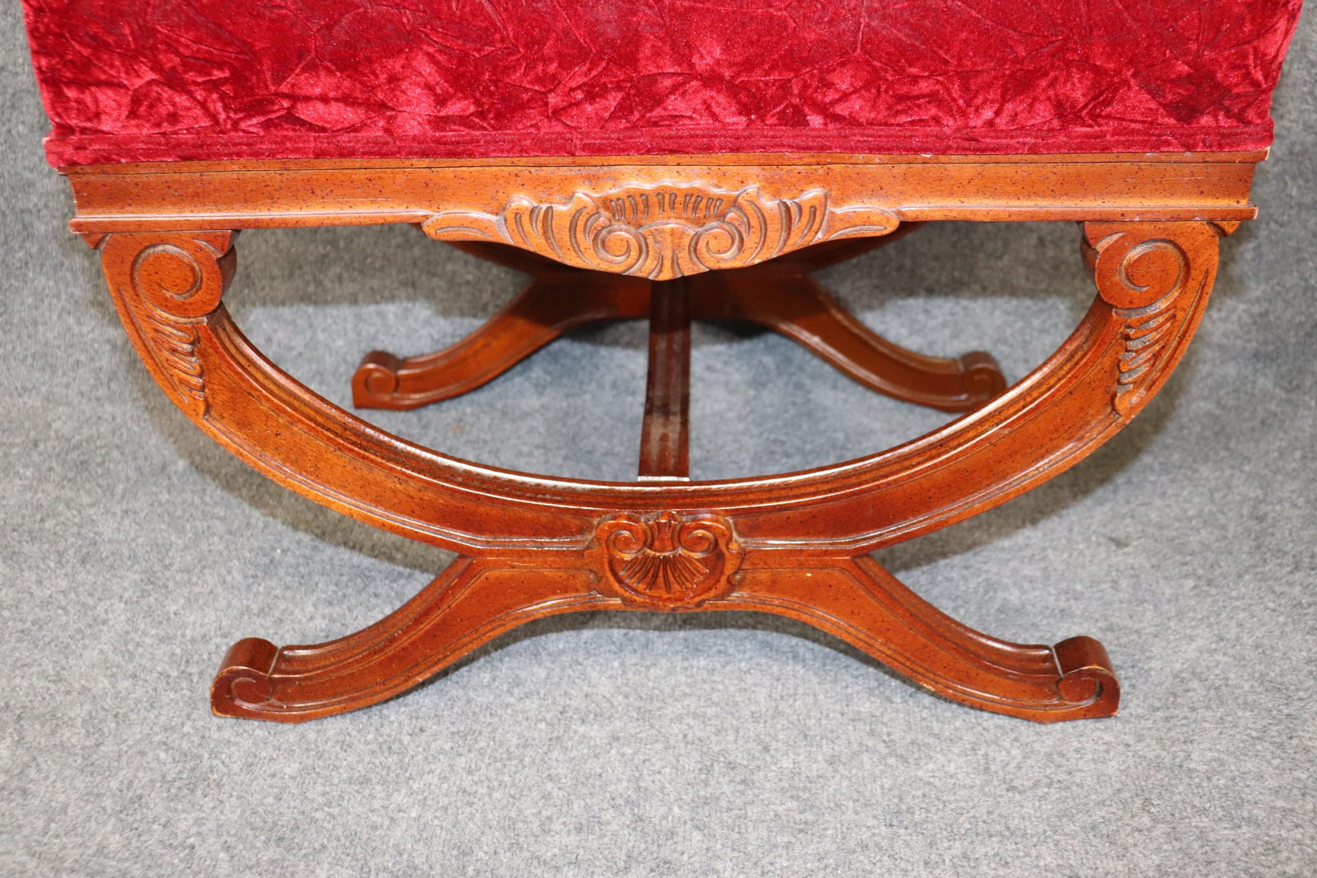 Pair of Regency Style Carved Upholstered Benches, Entryway Bench - Image 7