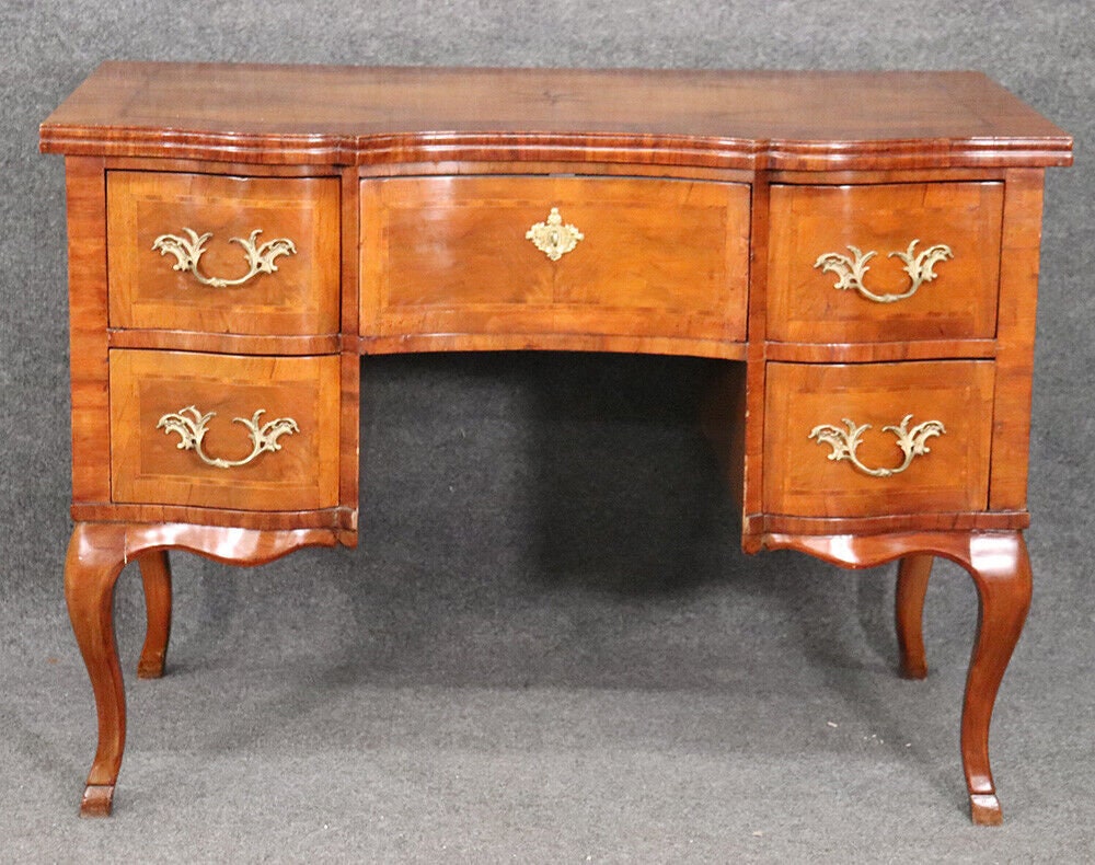 Inlaid Antique Continental Louis XV Style Walnut Writing Desk, Antique Furniture - Image 2
