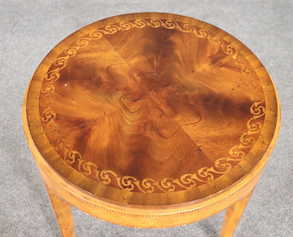English Georgian Style Inlaid Circular Round End Table, Occasional Table - Image 5