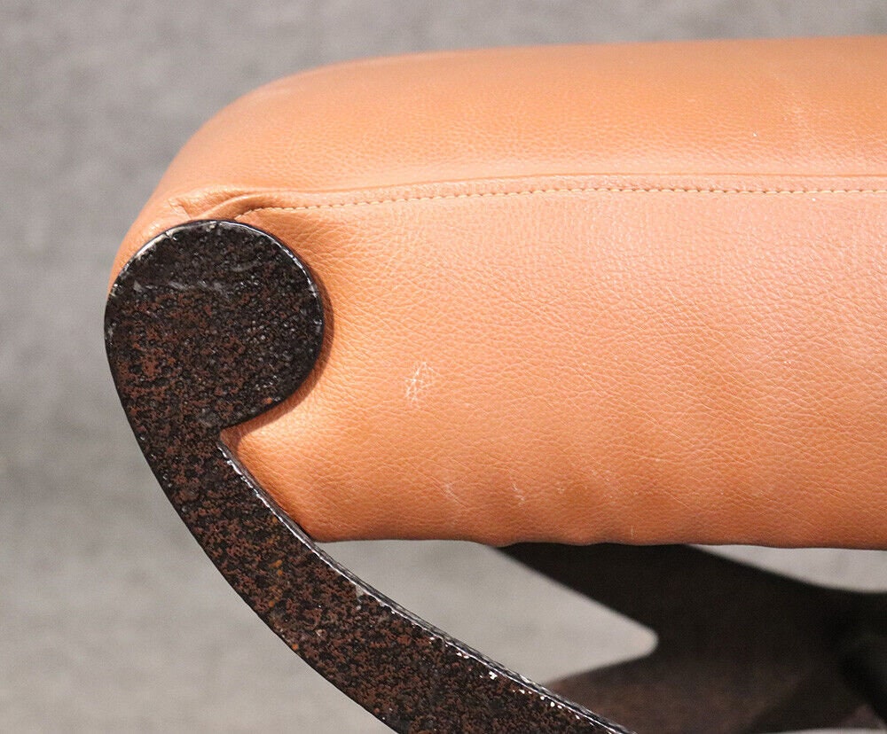 Chic Black Wrought Iron and Leather X Benches, Circa 1950 - Image 8