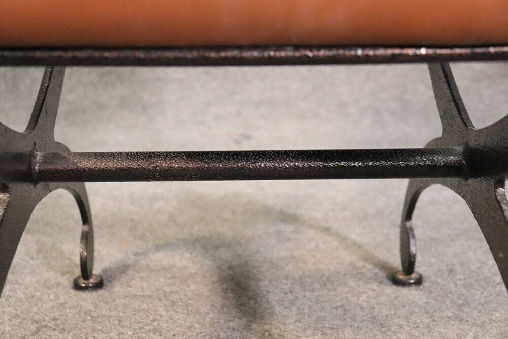Chic Black Wrought Iron and Leather X Benches, Circa 1950 - Image 10
