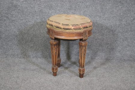 Petite Antique French Louis XVI Walnut Tapestry Needlepoint Upholstered Stool Vanity Stool Antique Furniture Antique Decor Vintage Furniture