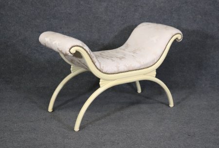 French Hollywood Regency Creme Laquered Boudoir Window Bench, Antiques