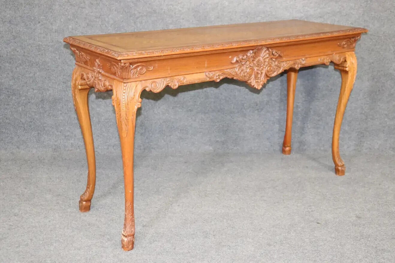 European Georgian Style Carved Walnut Inlaid Server Console Table, Antiques - Image 2
