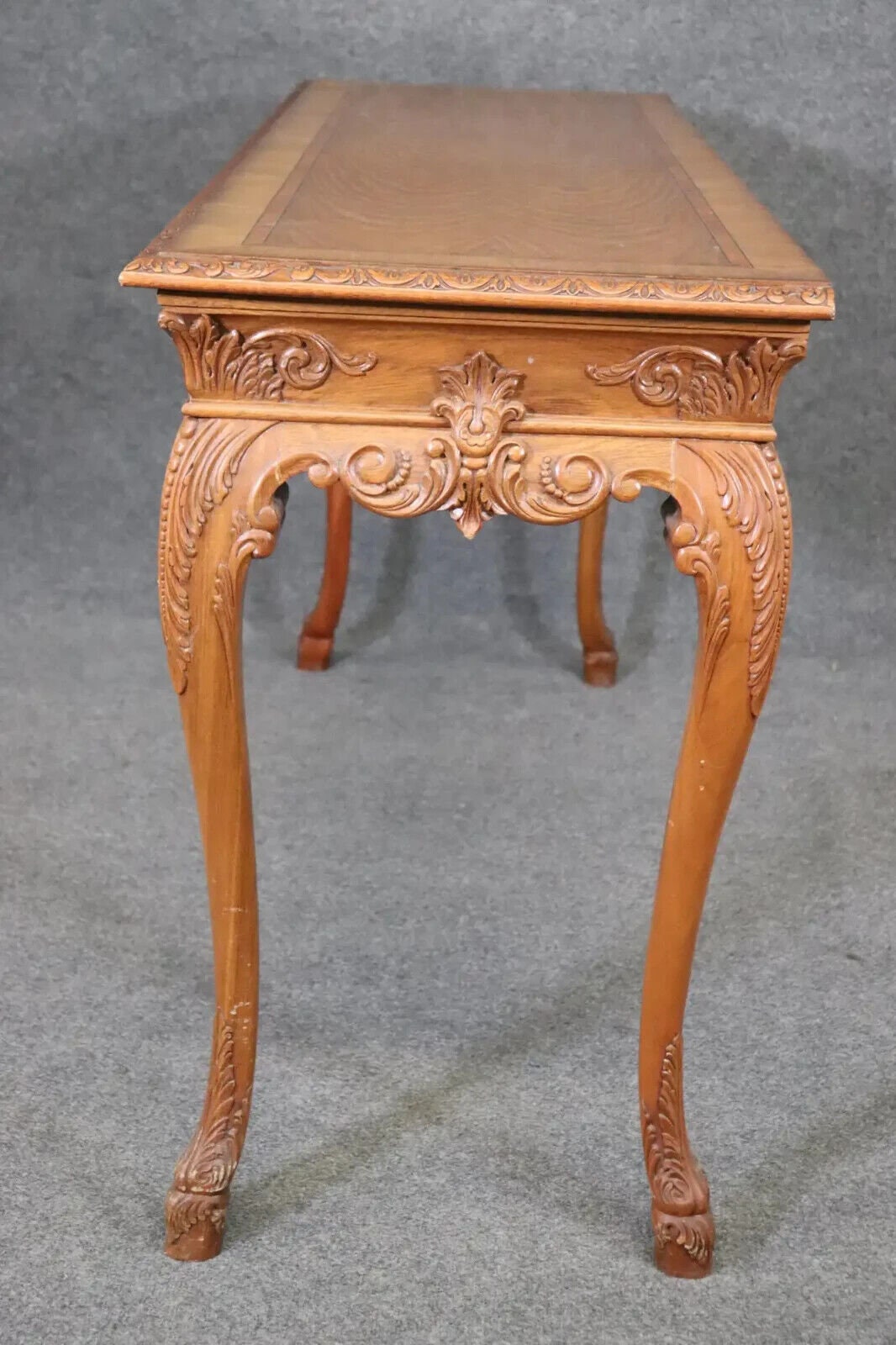 European Georgian Style Carved Walnut Inlaid Server Console Table, Antiques - Image 4