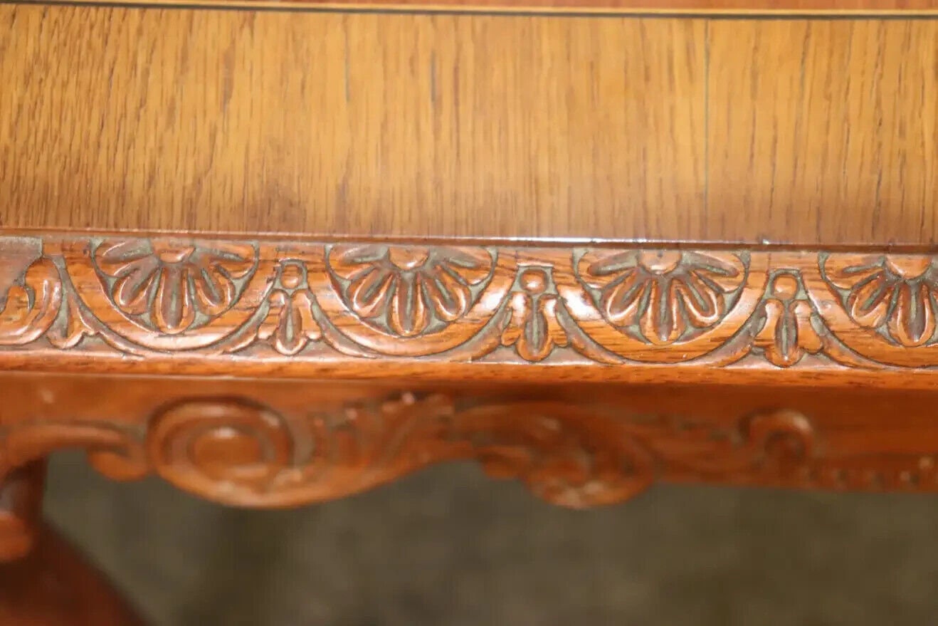 European Georgian Style Carved Walnut Inlaid Server Console Table, Antiques - Image 9