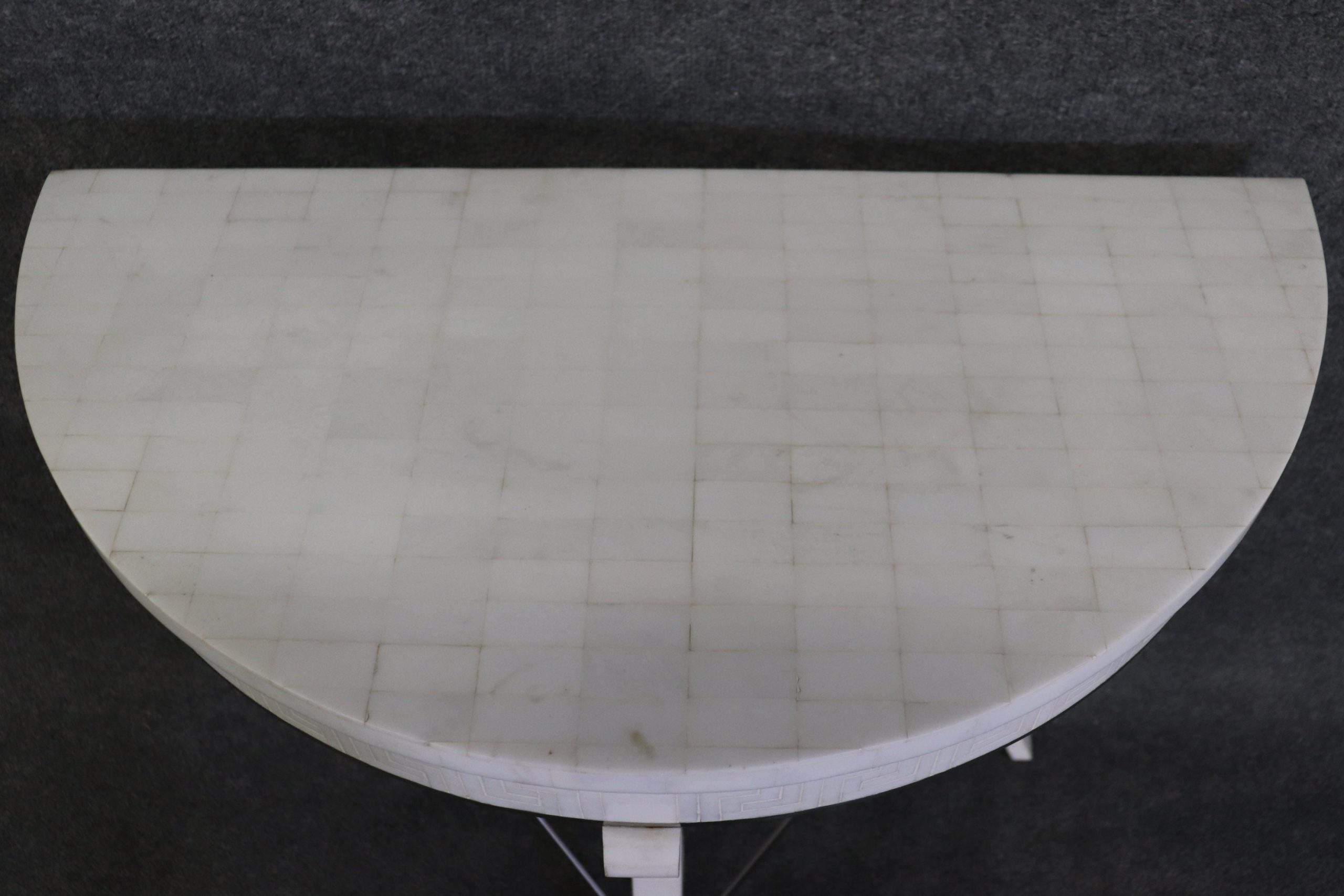 Mid Century Modern Regency Style Tessellated Top Demilune Console Table, MCM Furniture - Image 6