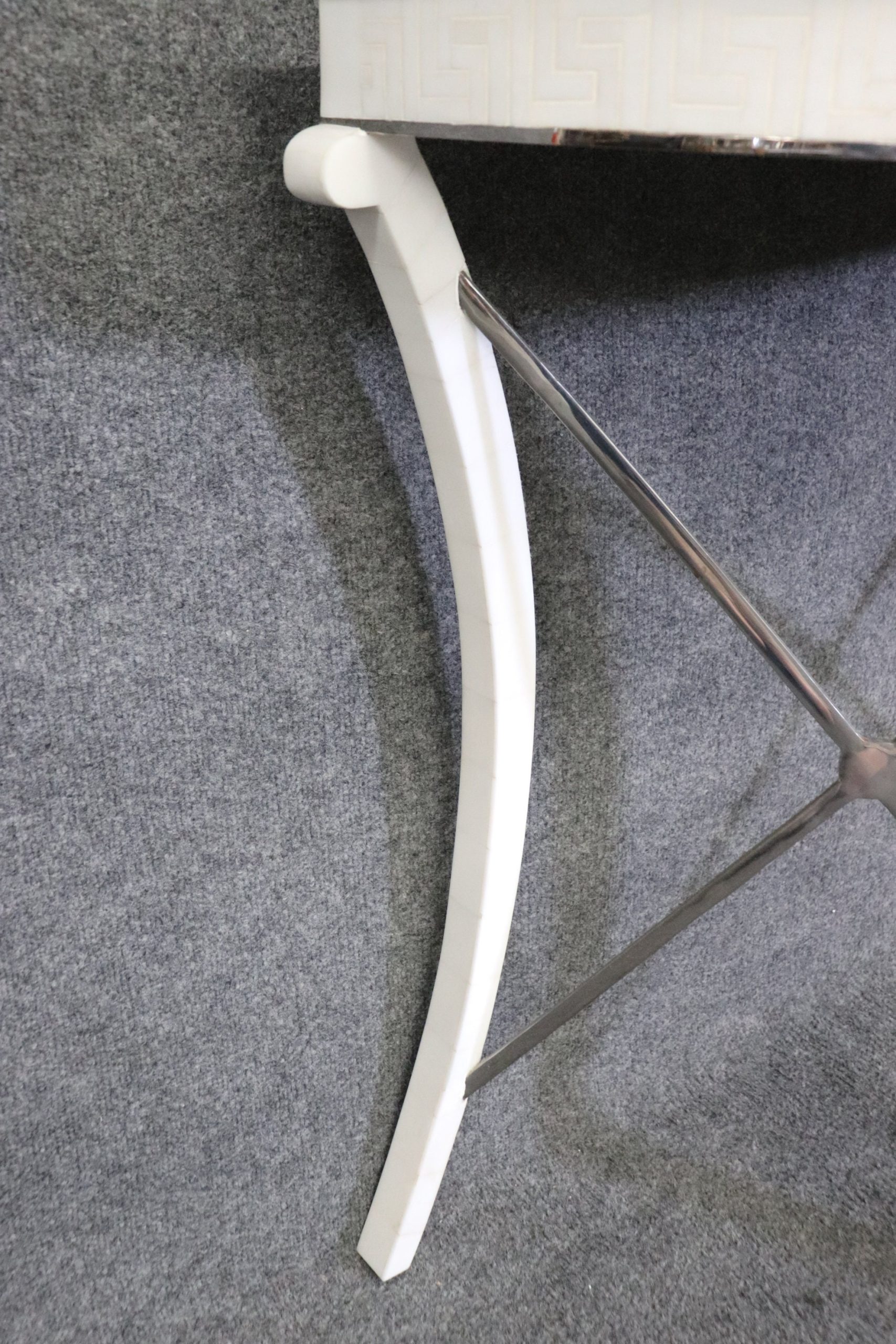 Mid Century Modern Regency Style Tessellated Top Demilune Console Table, MCM Furniture - Image 7