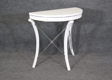 Mid Century Modern Regency Style Tessellated Top Demilune Console Table, MCM Furniture