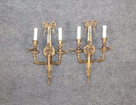 Pair Antique Louis XV Style French Brass Wall Sconces, Wall Decor