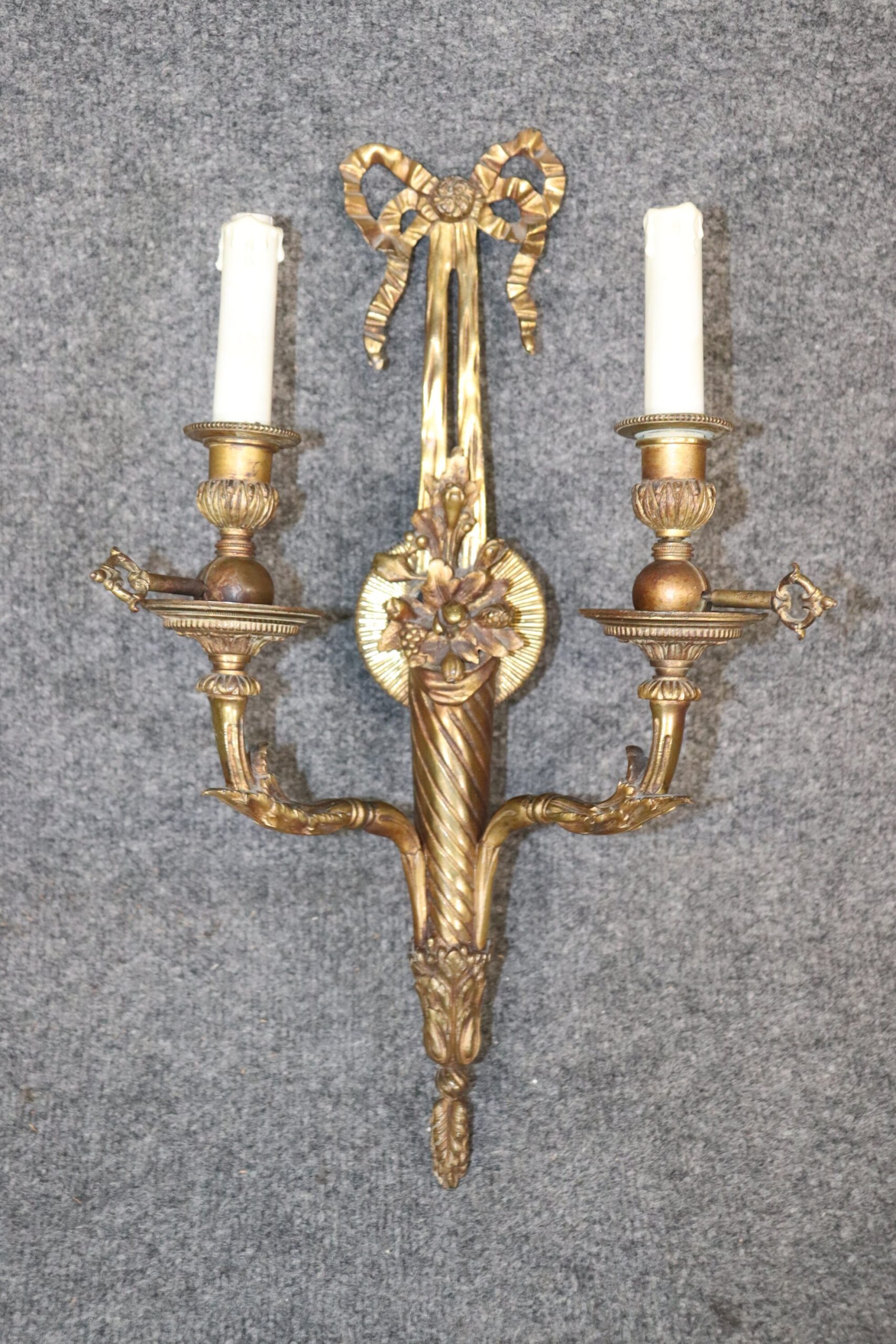 Pair Antique Louis XV Style French Brass Wall Sconces, Wall Decor - Image 5