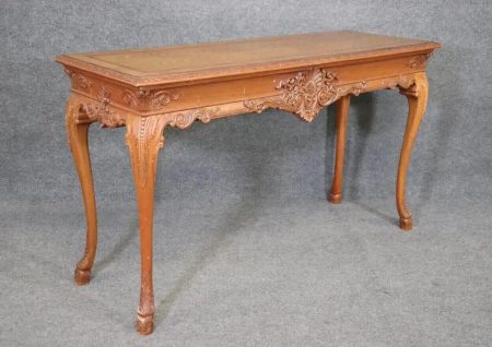 European Georgian Style Carved Walnut Inlaid Server Console Table, Antiques