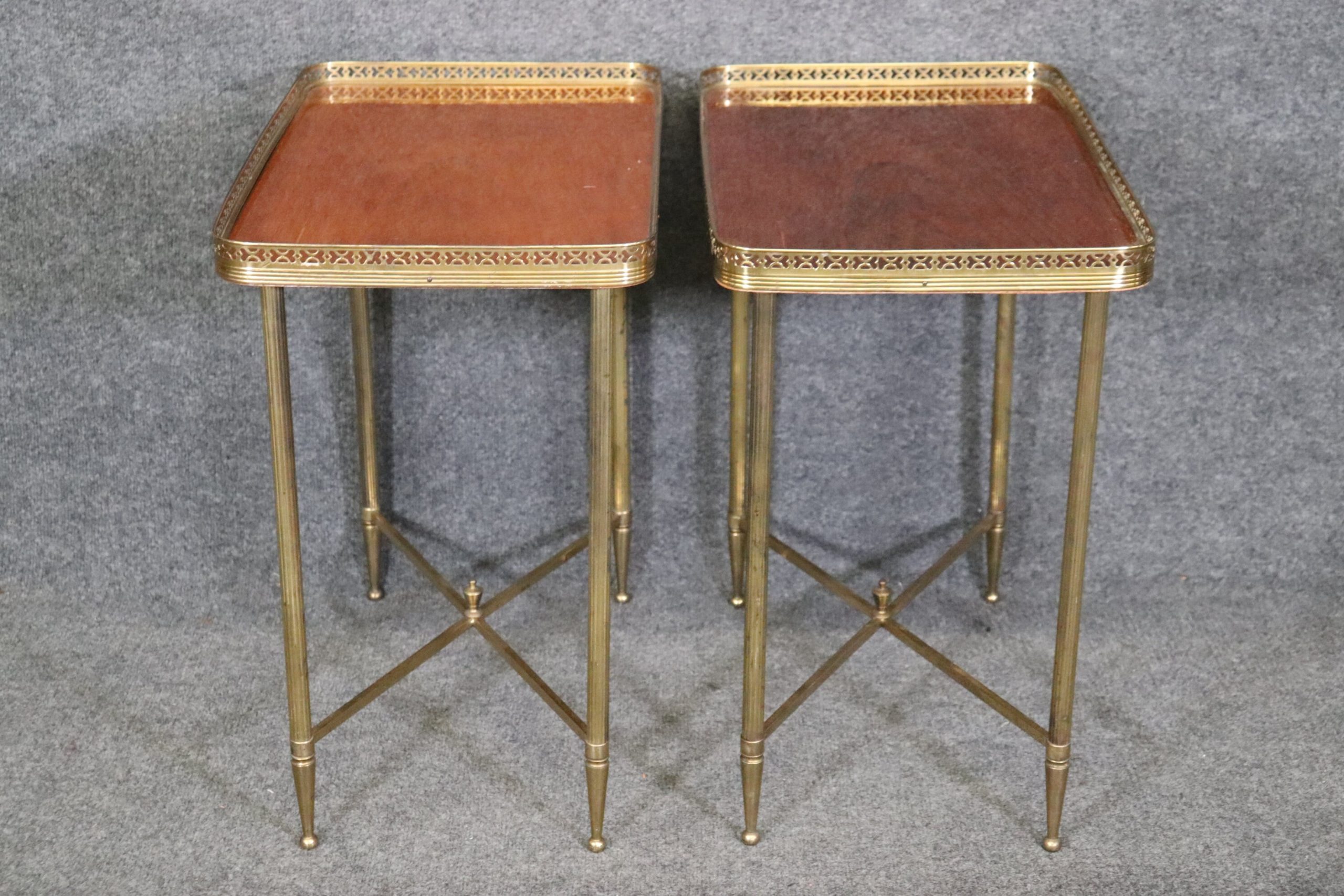Pair of French Directoire Style Brass and Mahogany End Tables Attributed to Maison Jansen, Louis XVI - Image 3