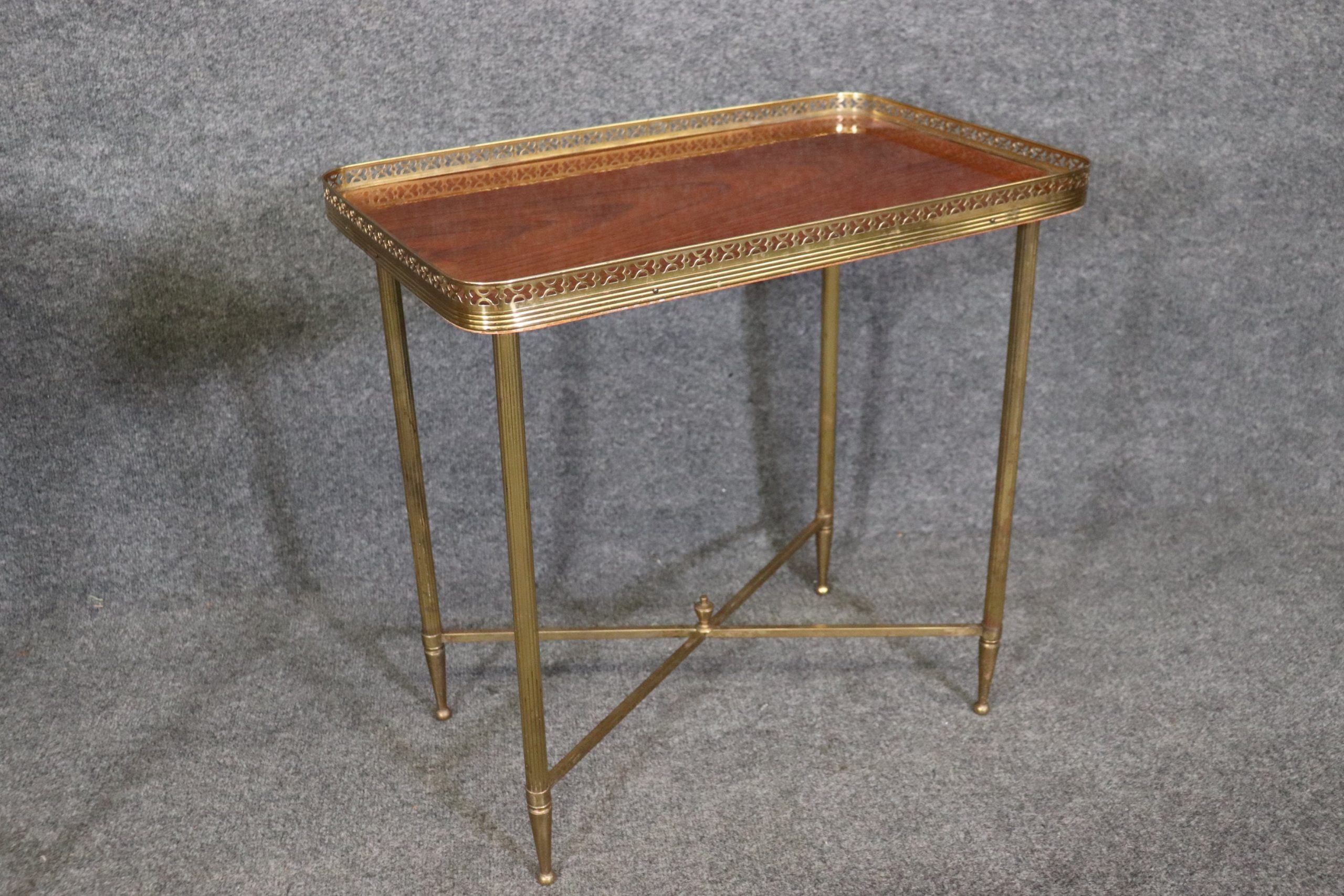 Pair of French Directoire Style Brass and Mahogany End Tables Attributed to Maison Jansen, Louis XVI - Image 10