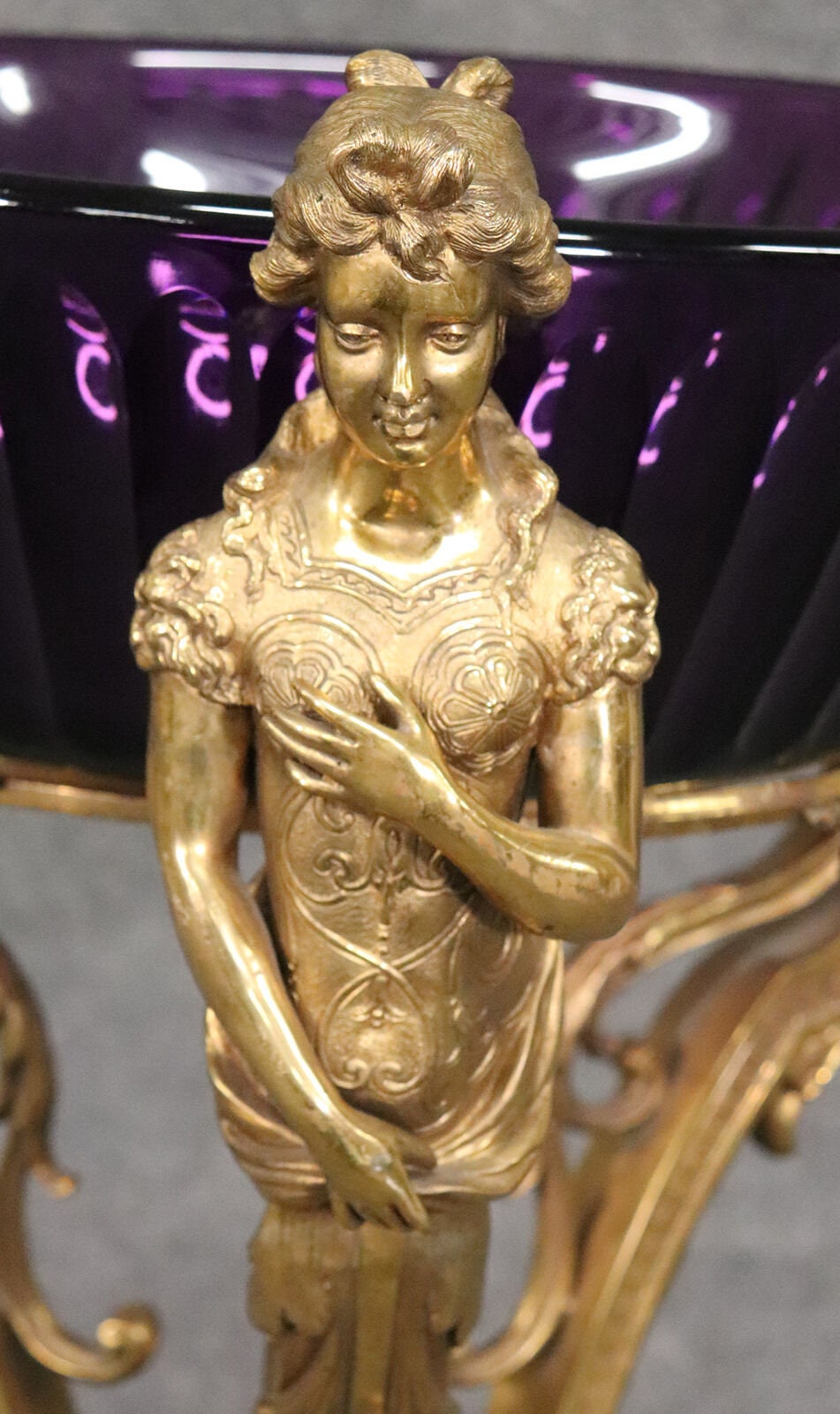 Best Figural Bronze Russian Amethyst Cut Glass jardineres, MCM - Image 4