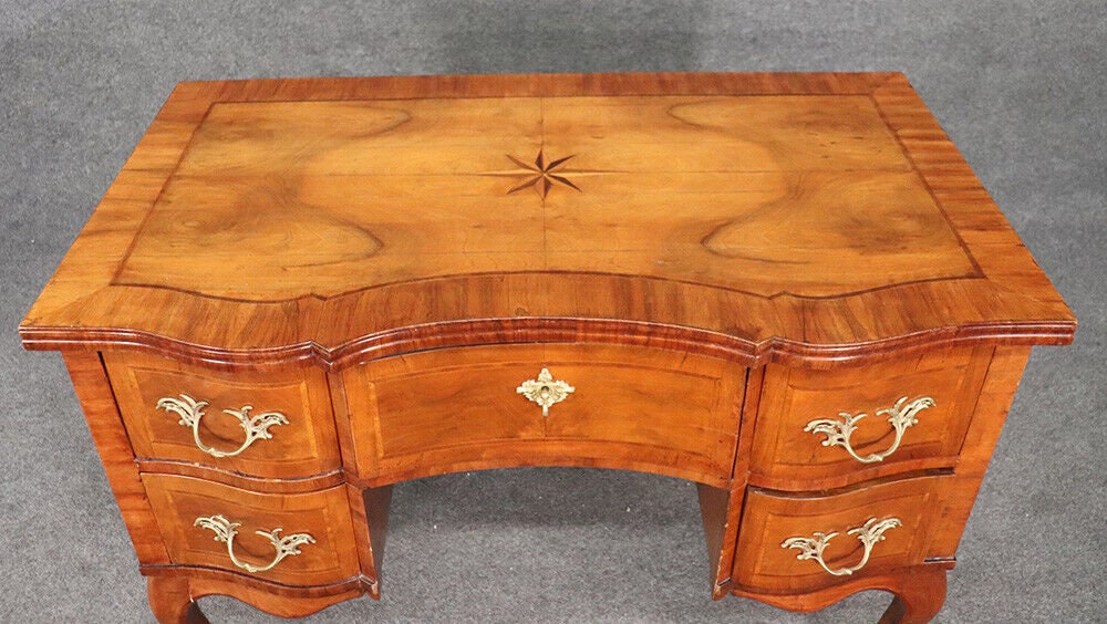 Inlaid Antique Continental Louis XV Style Walnut Writing Desk, Antique Furniture - Image 8