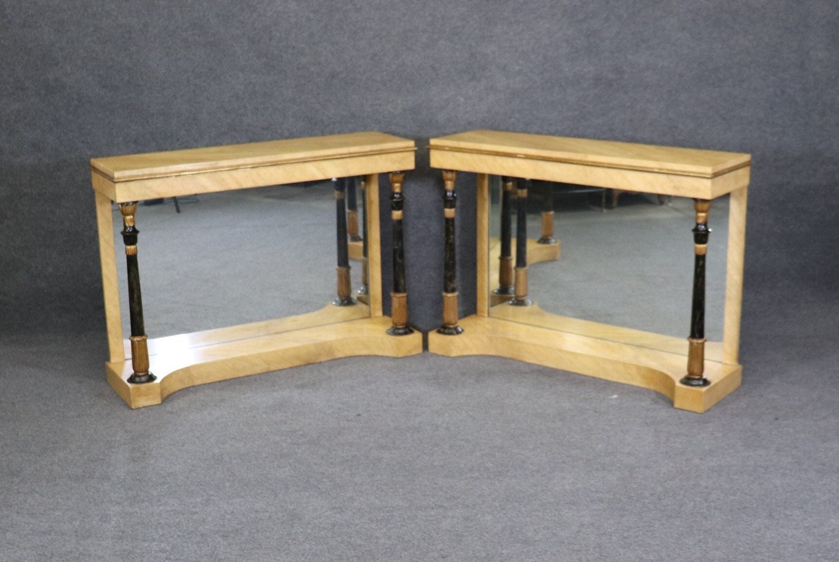 Pair of Antique NeoClassical Faux Marble Paint Decorated Console Tables, Entryway Furniture