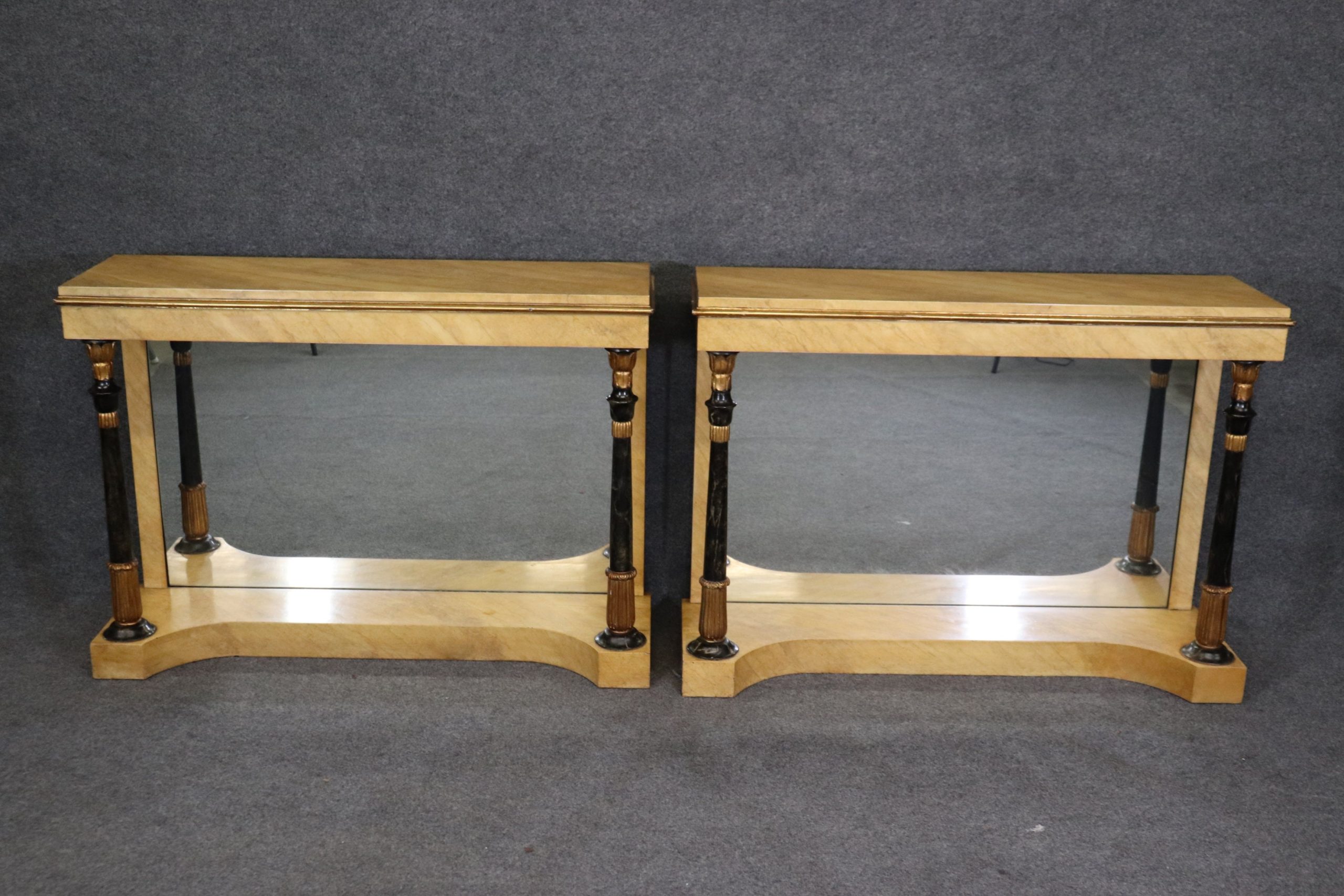 Pair of Antique NeoClassical Faux Marble Paint Decorated Console Tables, Entryway Furniture - Image 2