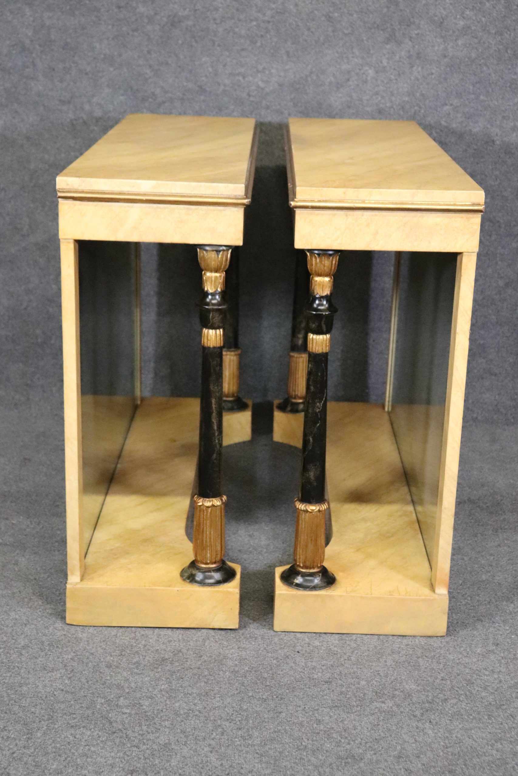 Pair of Antique NeoClassical Faux Marble Paint Decorated Console Tables, Entryway Furniture - Image 4