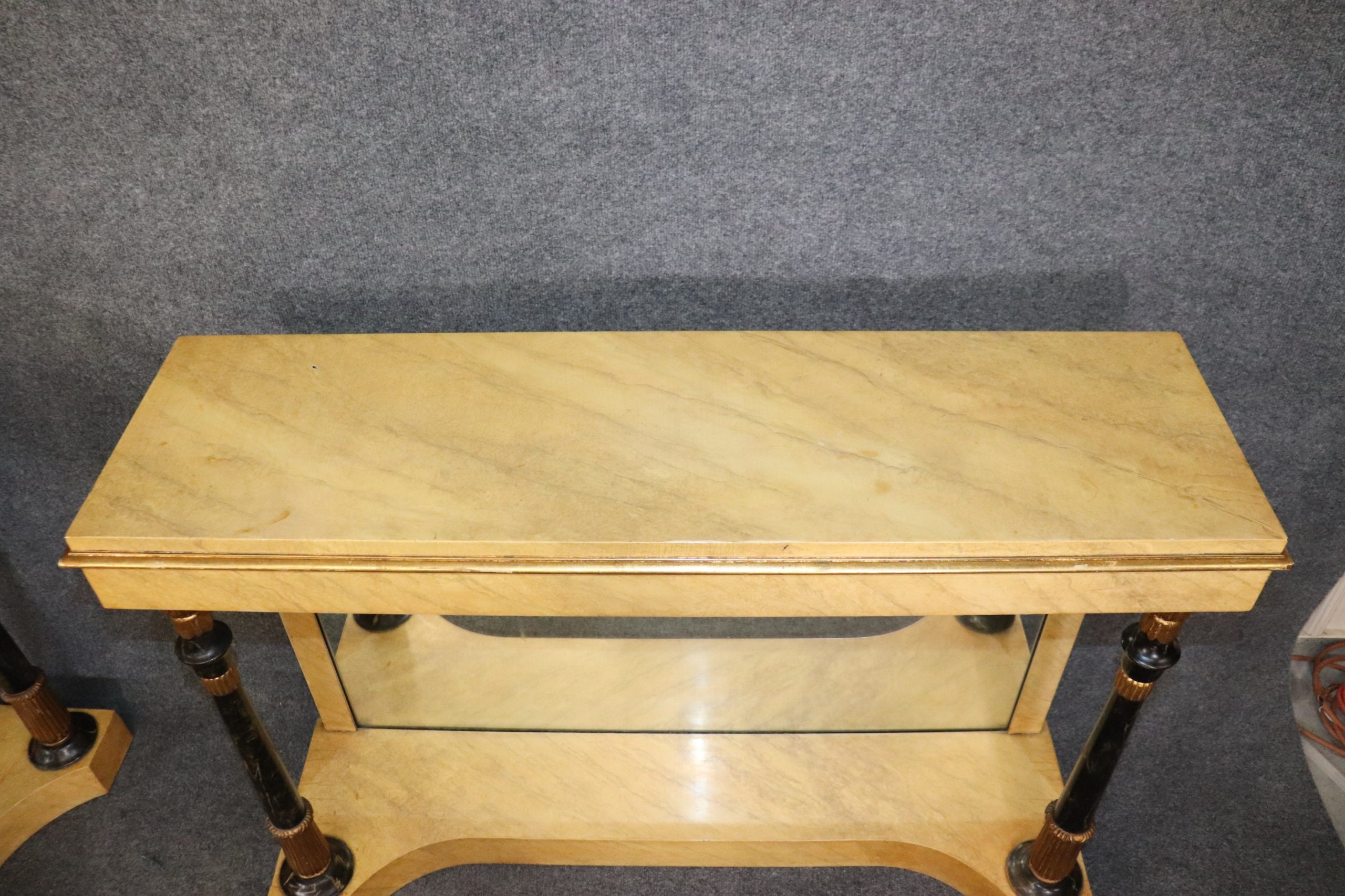 Pair of Antique NeoClassical Faux Marble Paint Decorated Console Tables, Entryway Furniture - Image 5