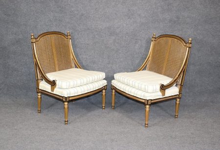 Pair of French Louis XVI Style Cane Back Bergeres, Lounge Chairs