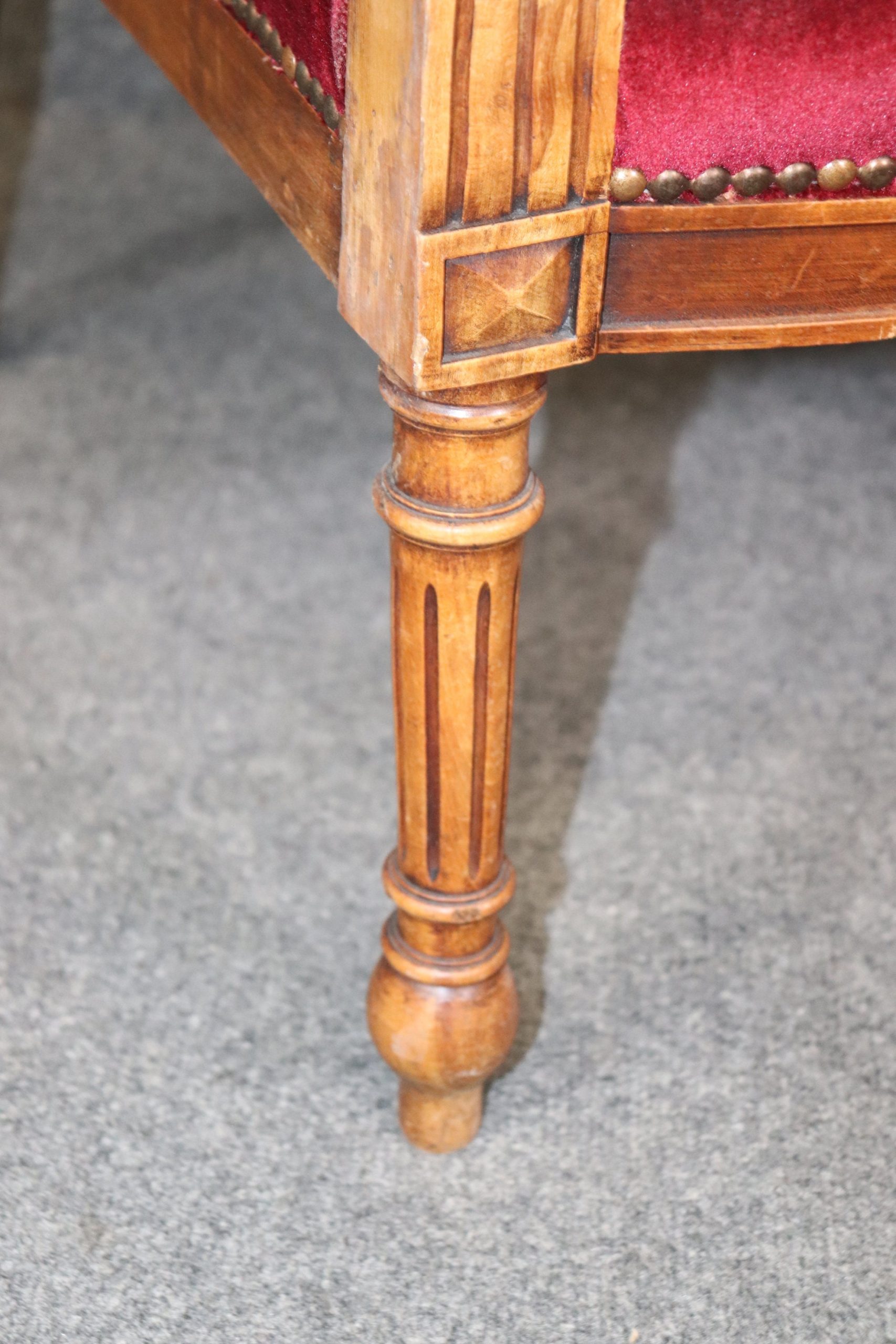 Pair of Antique Carved Walnut Louis XVI Fauteuil Armchairs, circa 1920 - Image 6