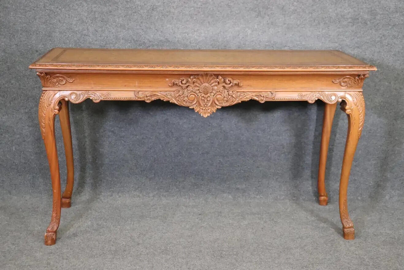 European Georgian Style Carved Walnut Inlaid Server Console Table, Antiques - Image 3