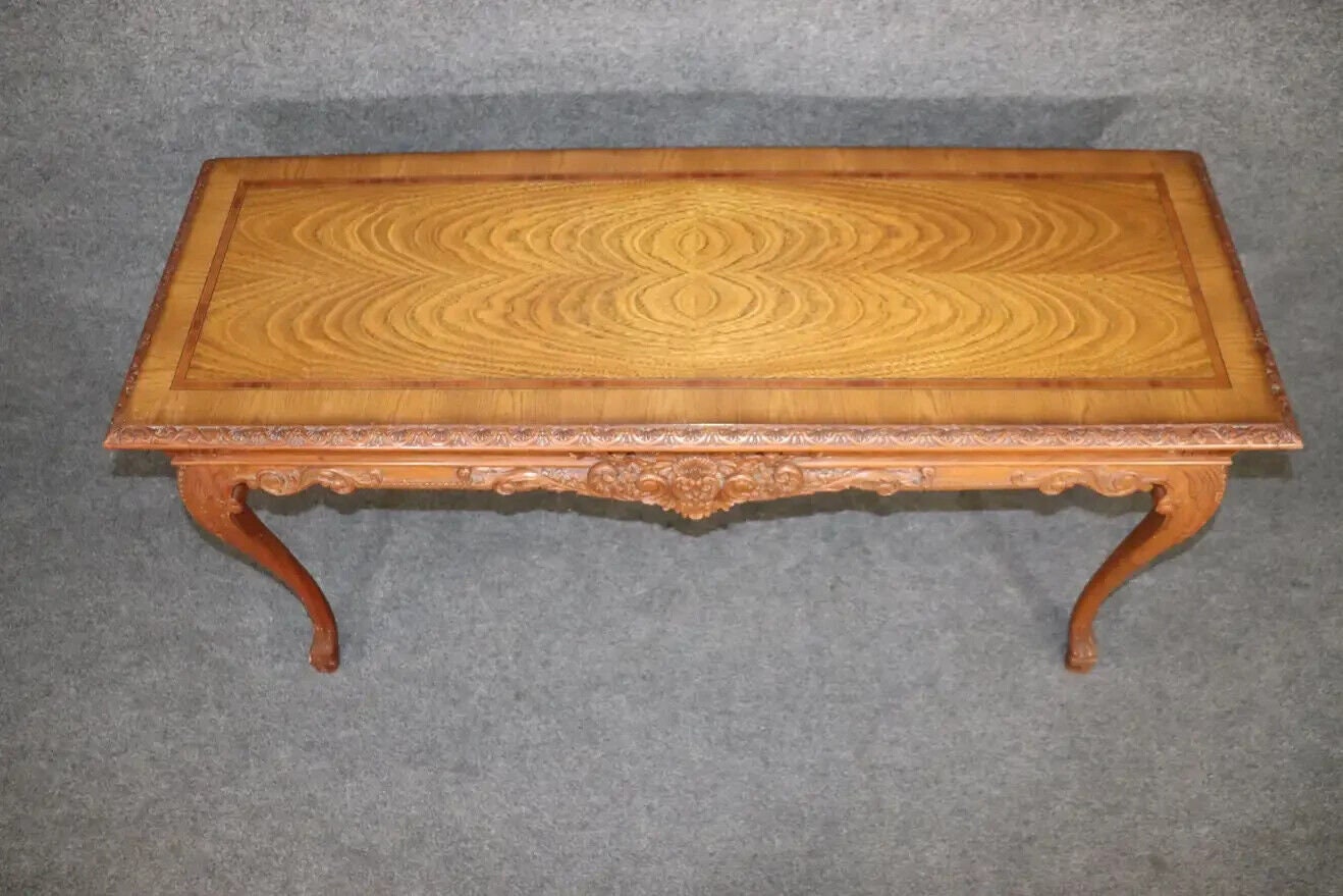 European Georgian Style Carved Walnut Inlaid Server Console Table, Antiques - Image 6