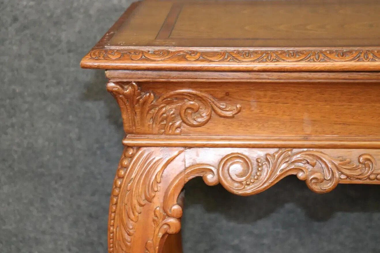 European Georgian Style Carved Walnut Inlaid Server Console Table, Antiques - Image 7