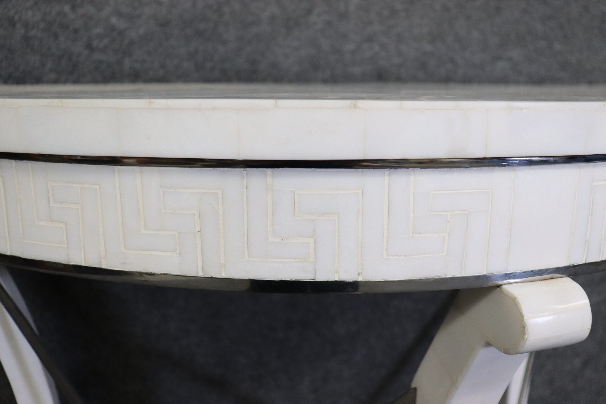 Mid Century Modern Regency Style Tessellated Top Demilune Console Table, MCM Furniture - Image 8