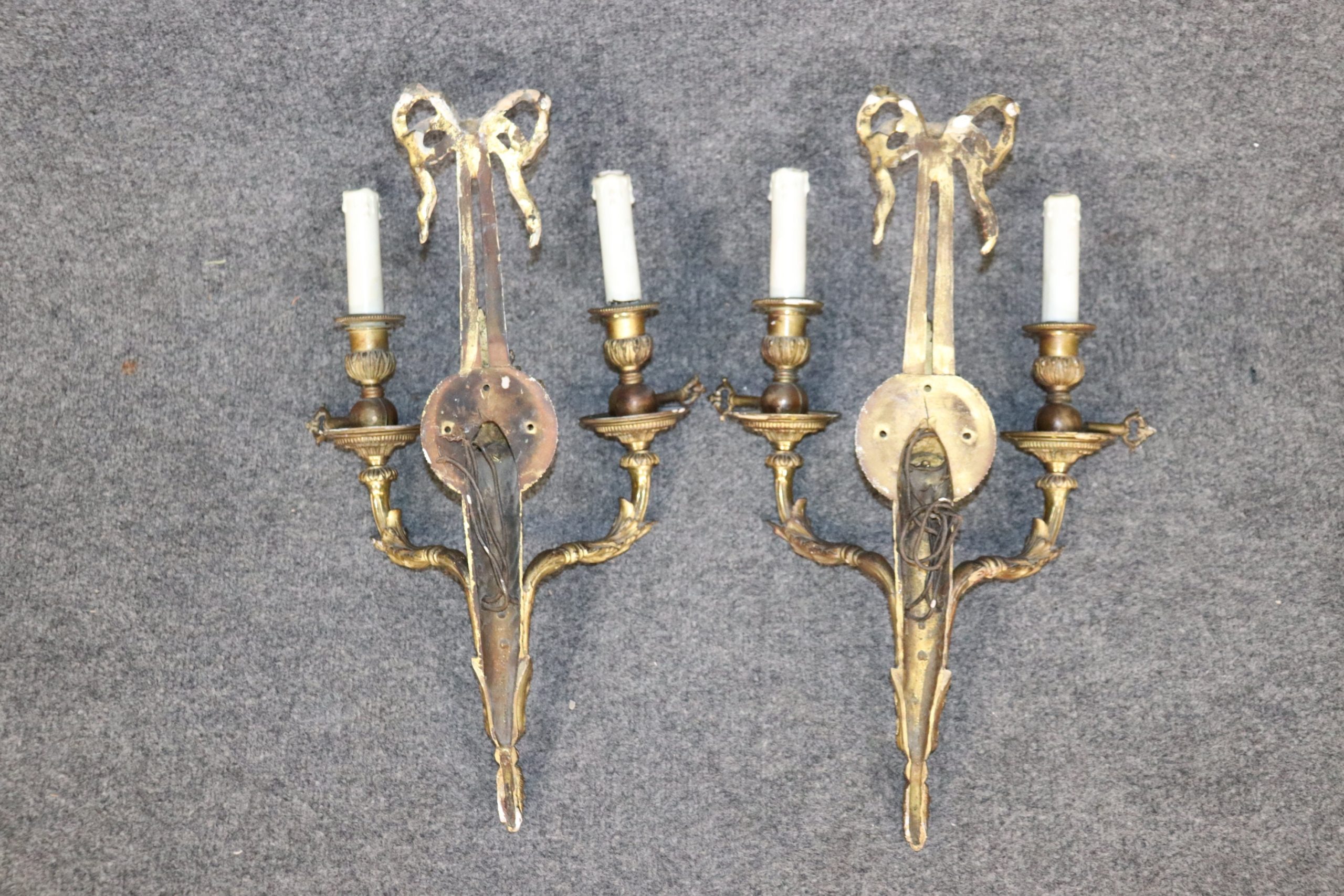Pair Antique Louis XV Style French Brass Wall Sconces, Wall Decor - Image 4