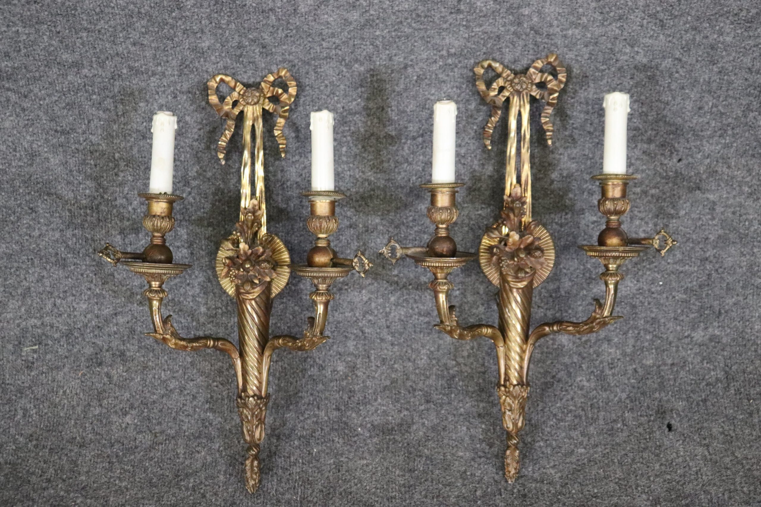 Pair Antique Louis XV Style French Brass Wall Sconces, Wall Decor - Image 2