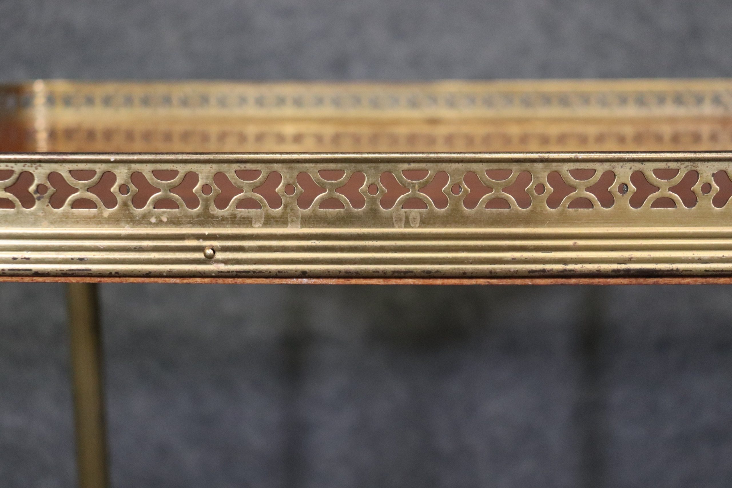 Pair of French Directoire Style Brass and Mahogany End Tables Attributed to Maison Jansen, Louis XVI - Image 7