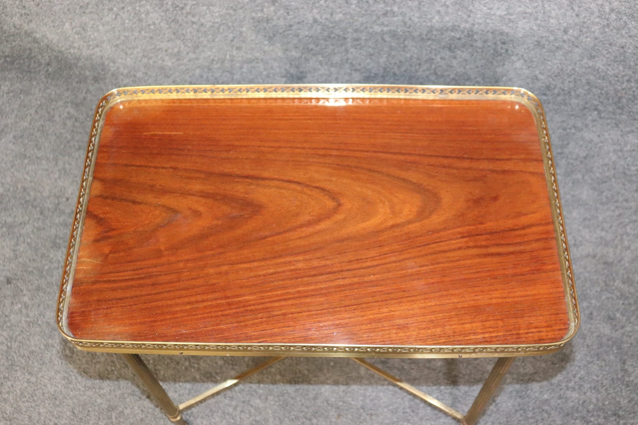 Pair of French Directoire Style Brass and Mahogany End Tables Attributed to Maison Jansen, Louis XVI - Image 5