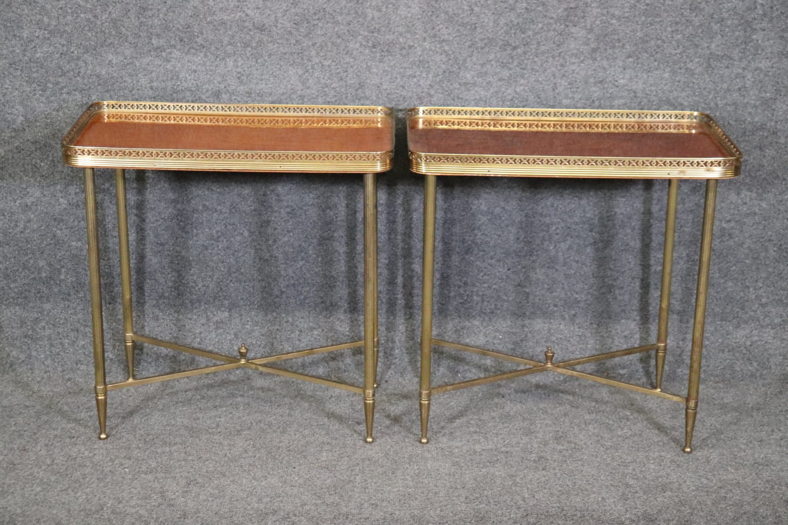 Pair of French Directoire Style Brass and Mahogany End Tables Attributed to Maison Jansen, Louis XVI - Image 2