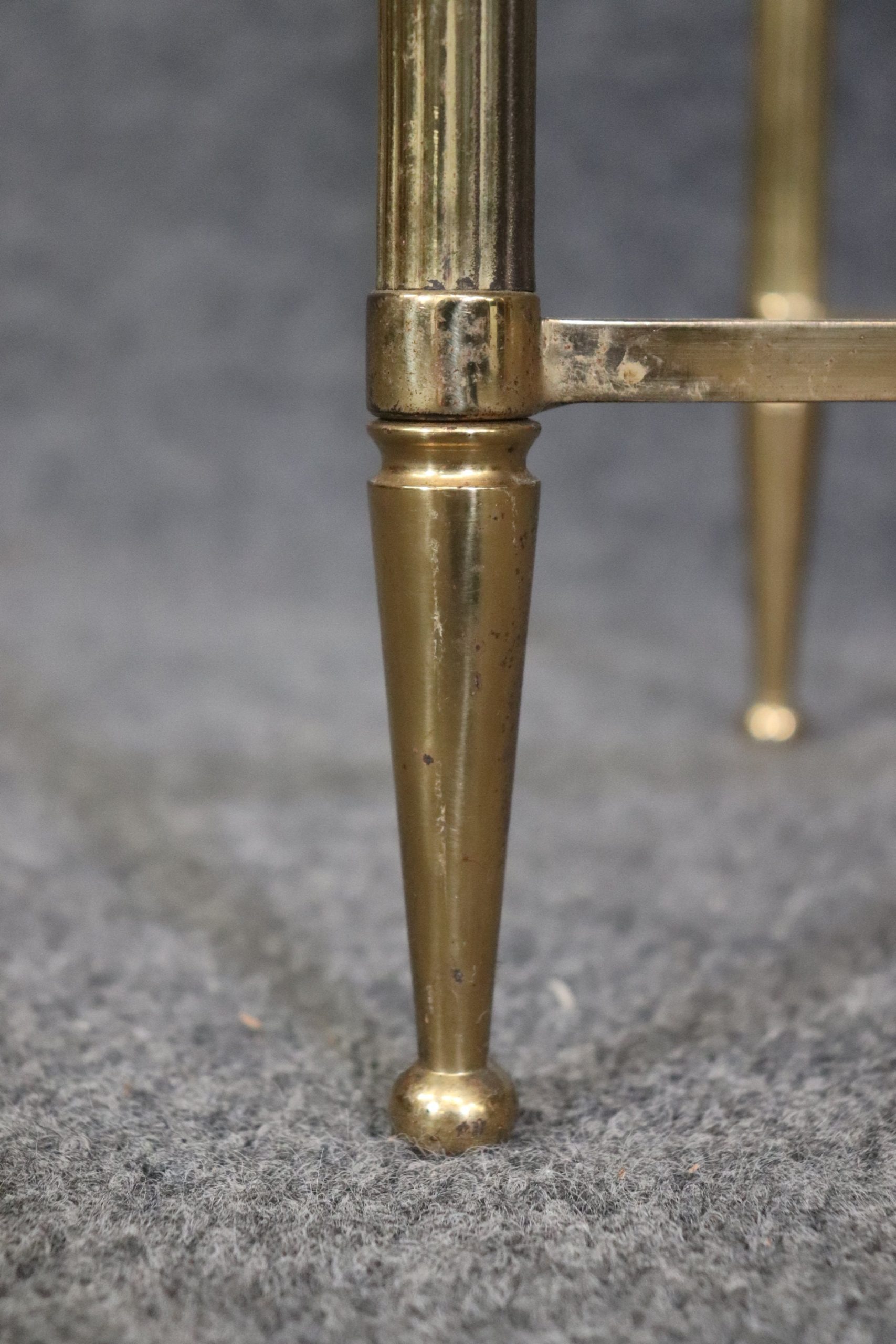 Pair of French Directoire Style Brass and Mahogany End Tables Attributed to Maison Jansen, Louis XVI - Image 9