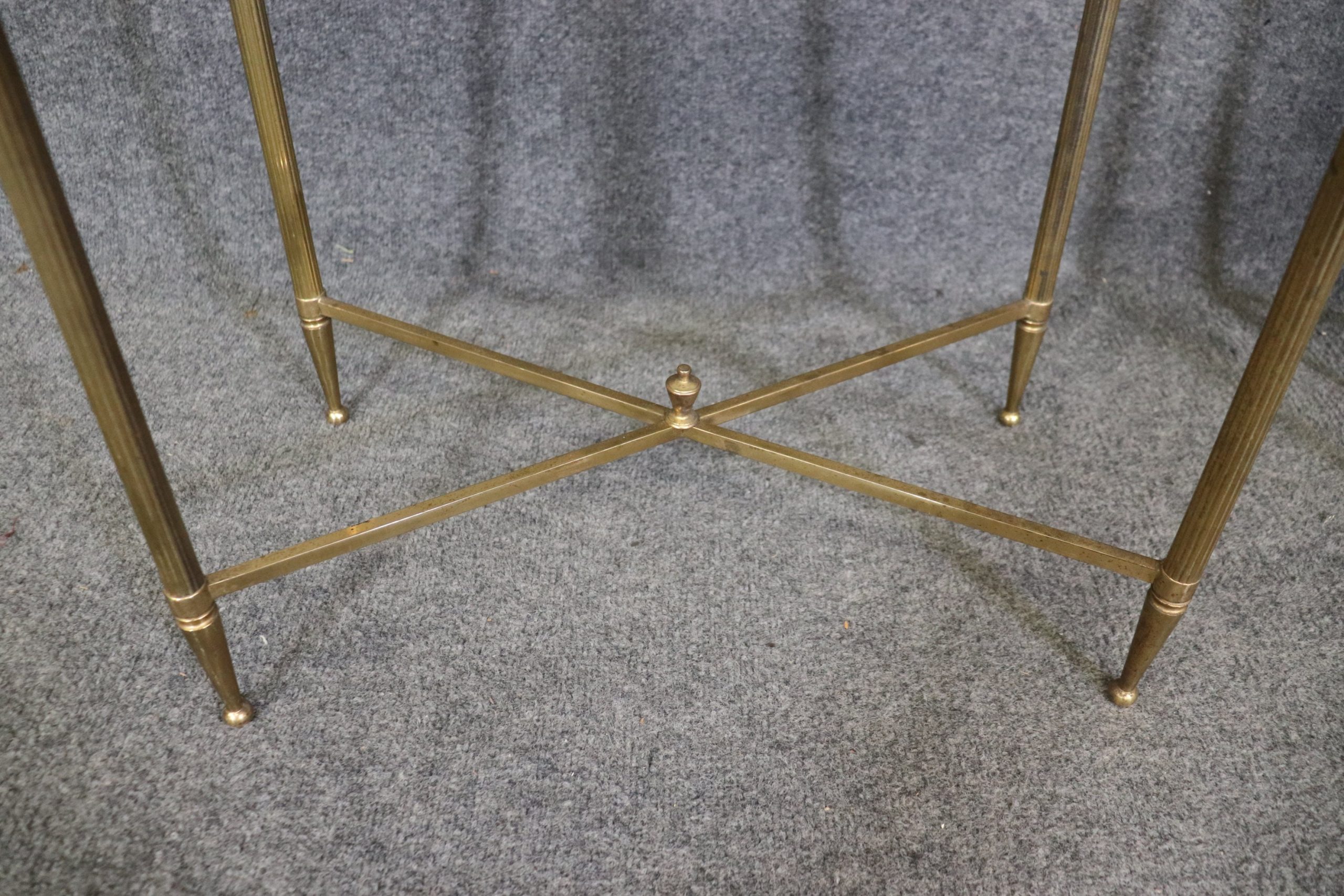 Pair of French Directoire Style Brass and Mahogany End Tables Attributed to Maison Jansen, Louis XVI - Image 8
