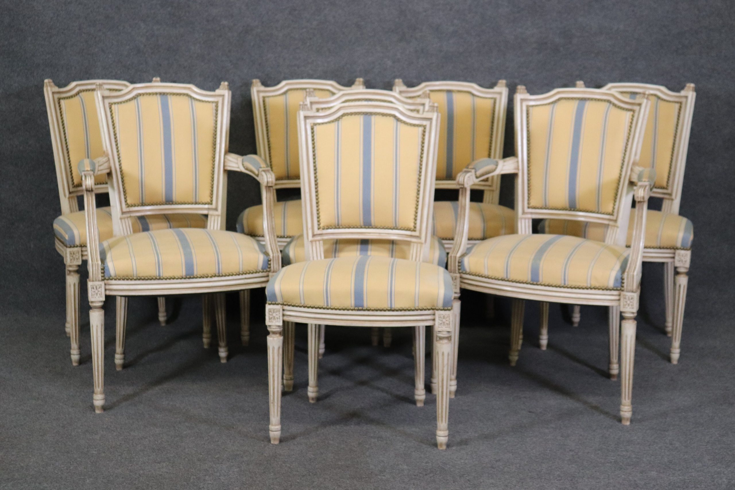 Louis XVI Style Dining Chairs: Distressed French Provincial Set of 8 - Image 2