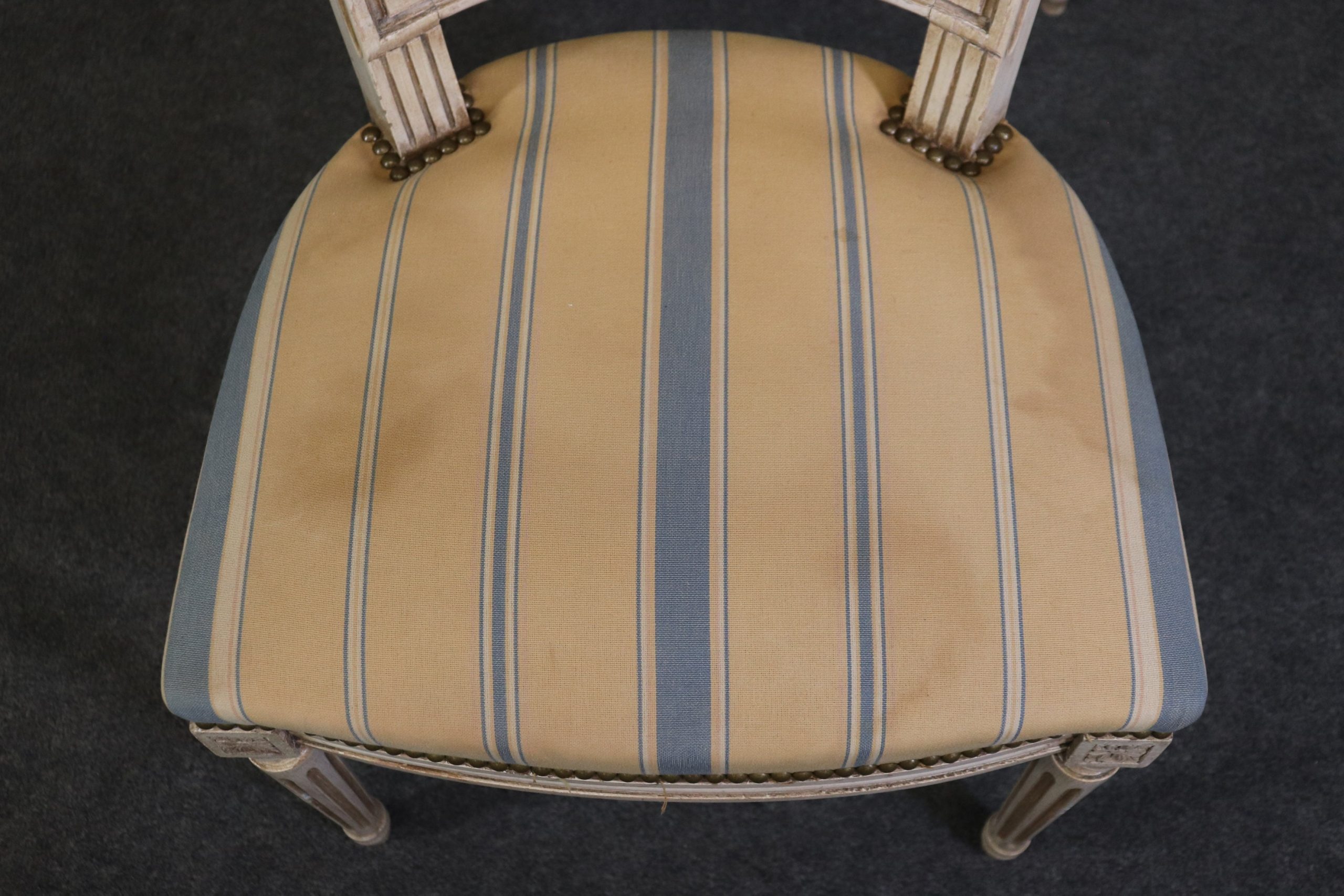 Louis XVI Style Dining Chairs: Distressed French Provincial Set of 8 - Image 3