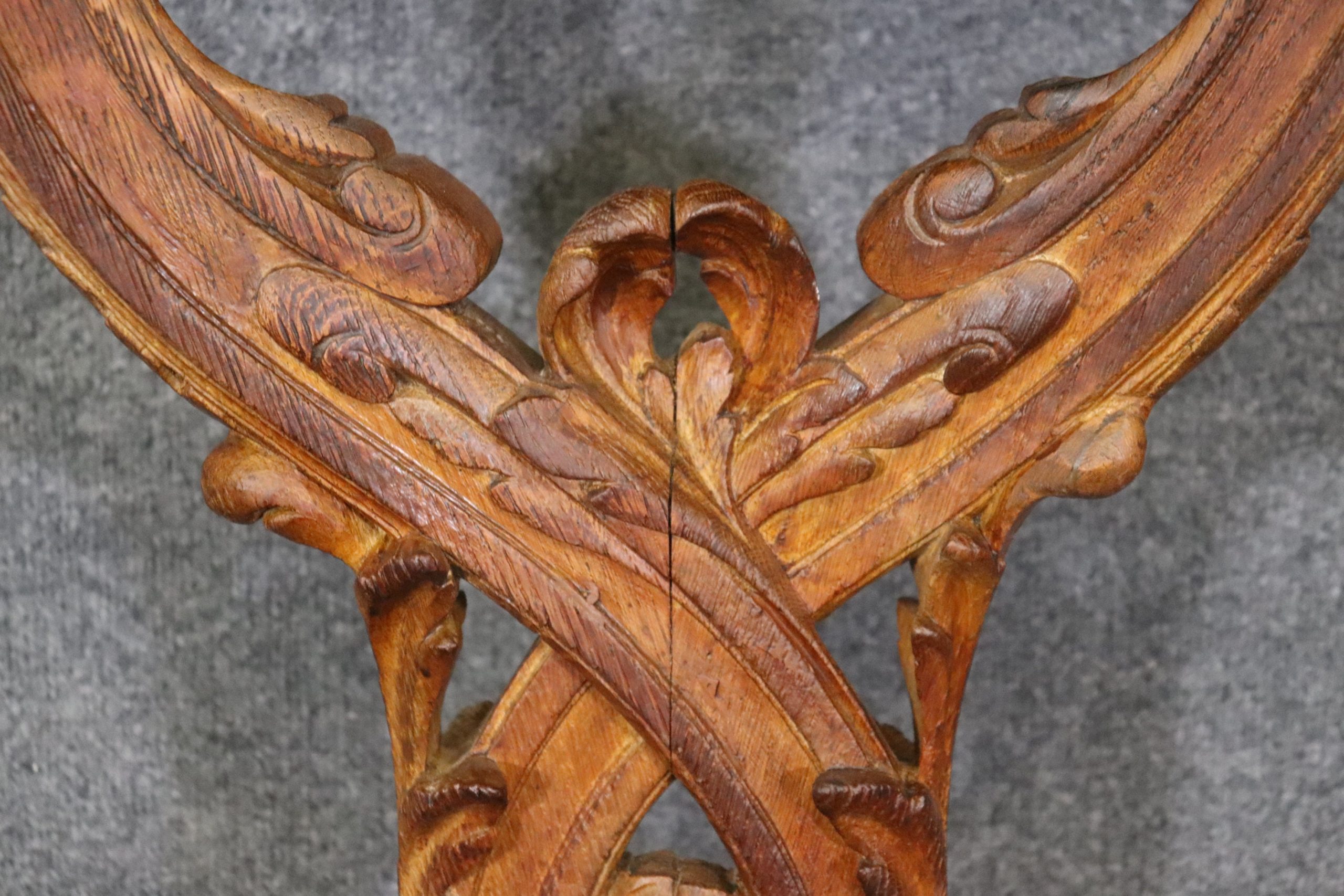 Pair of Signed Maison Jansen Oak Marble Top Wall Hanging Consoles, Antiques - Image 6